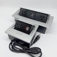 Metall-Tischsteckdose Amerikanischer Europäischer Standard Multifunktionale Klappabdeckung Pop-up-Steckdose 2 Steckplätze 1 USB 1 USB-C Anschluss Büro