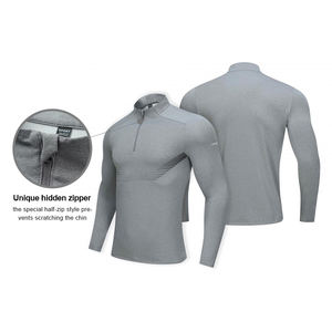 Ropa deportiva para hombre, camisas de manga larga, elástica, transpirable, 1/4, con cremallera, logotipo personalizado, ajustada, atlética, gimnasio, correr, punto sólido - Product Image 3