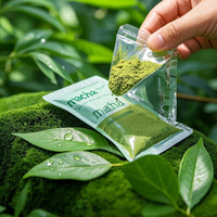 Sachet d'emballage personnalisé en papier kraft vert brillant laminé avec fermeture éclair pour poudre de thé matcha