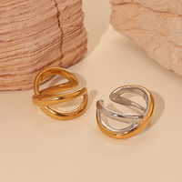 Minimaliste Croix Ligne Anneau Étanche PVD Plaqué En Acier Inoxydable Bijoux De Mode Ouvert Réglable Simple Chubby Anneau Unisexe