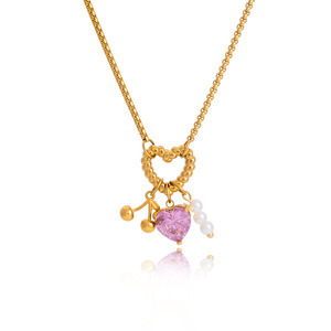 Nuevo Collar de Moda para Mujer con Diseño de Corazón y Cadena de Bambú de Acero Inoxidable con Circonitas Apiladas - Product Image 6