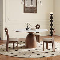Table à manger pivotante en bois massif de style médiéval avec plateau en dalle de pierre couleur noyer, style Wabi-sabi, pour la maison et la restauration, avec ensemble de chaises