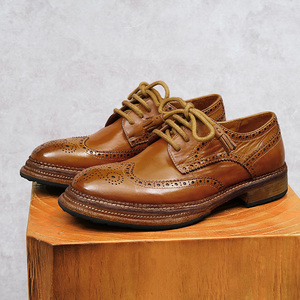 Zapatos de Vestir de Cuero Genuino para <span class=keywords><strong>Hombre</strong></span> con Punta Redonda, de Alta Gama, Hechos a Mano con Suela de Goma Gruesa Goodyear, con Cordones y Diseño Brogue Tallado - Product Image 1