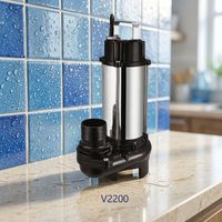 Pompe de transfert de boue en acier inoxydable de type V, 2,2 kW 220 V, pompe submersible pour eaux usées avec interrupteur à flotteur