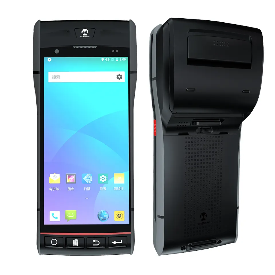 Pemindai kode batang, pencetakan PDA 5.5 inci layar penuh pembaca NFC PDA genggam Android dengan printer