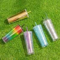 Pour LOKYO 16oz & 24oz tasse de paille en plastique à double paroi avec couvercles tasse de voyage réutilisable à bulles de thé et de café à paillettes en gros