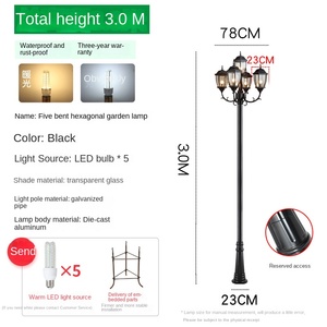 เสาไฟสวนเหล็กกลางแจ้ง หลอดไฟ LED พร้อมโคมแก้ว แสงวอร์มไวท์ 2700K IP66 หลอดไฟ A19 แบบไม่ถอดได้ ใช้ไฟ AC 220V พร้อมเซ็นเซอร์ตรวจจับความเคลื่อนไหว ใช้พลังงานแสงอาทิตย์ - Product Image 2