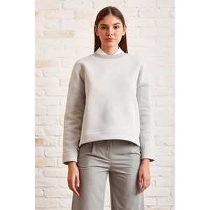 Sweat-shirt à col rond oversize pour femme, 100% coton, tricoté, manches régulières, gris - Product Image 4