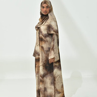Vêtements modestes pour femmes musulmanes, ensemble abaya ouverte à deux pièces en crêpe de soie glacée imprimé, avec cardigan et hijab assorti, Moyen-Orient