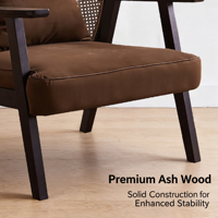 Nordischer Rattan-Sofa-Sessel, Einzelner Akzent-Armlehnstuhl, Moderner Minimalistischer Loungesessel für Wohnzimmer, Braun