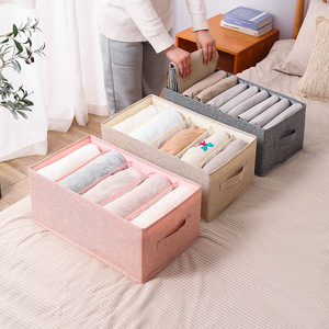 Clothing Organizer Fabric <b>Drawer</b> <b>Storage</b> <b>Box</b> Rectangle Solid Color Underwear <b>Storage</b> With Lid For Wardrobe Closet - Product Image 1