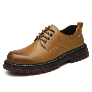 Zapatos de cuero casuales de plataforma baja y puntera ancha para hombre - Calzado retro de moda y estilo británico cómodo y a la última - Product Image 5