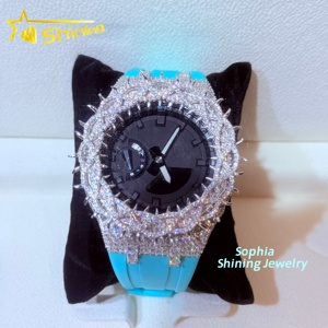 Sang trọng hip hop đồ trang sức Iced out moissanite ga2100 trường hợp đồng hồ phụ kiện 925 sterling Silver Buss xuống moissanite xem bezel - Product Image 2