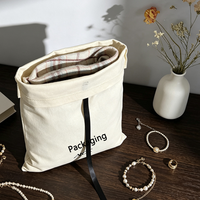 Pochette à bijoux en coton et lin à chevrons, sac enveloppe avec ruban, sac anti-poussière, logo personnalisé, emballage minimaliste pour articles de toilette et serviettes en tissu