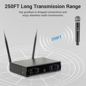 نظام ميكروفون لاسلكي UHF معدني مزدوج القنوات محمول باليد ميكروفون 4x مزود باستقبال لاسلكي ميكروفون لافالير صغير