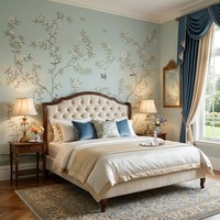 Papier peint Chinoiserie, oiseaux, arbres, fleurs pastel, branches, papillons, papier peint pour salon de style français, villa, hôtel, décoration