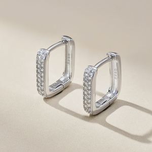 Dylam Classic Fashion Design S925 <b>Silver</b> Rhodium Plated Hypoallergenic Diamond 5A Zirconia Sparkle Rectangle <b>Hoop</b> Earrings - Product Image 5