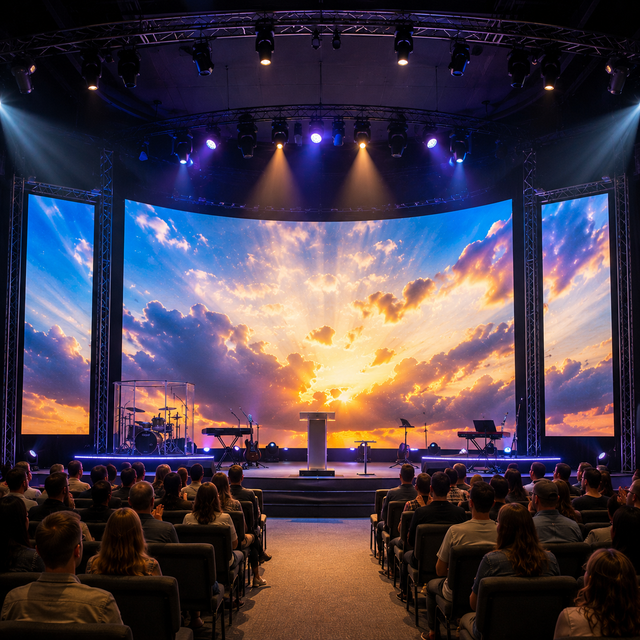 DDW Indoor Curved P3.91 Flex Church Floor Standing LED Screen Portable Rental Display Video Wall 4K 3840Hz 5-Year Warranty
