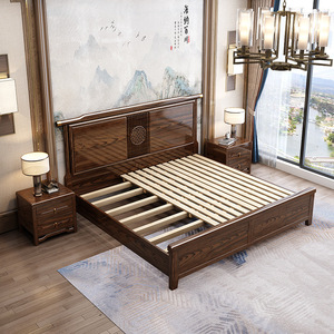 Lit en bois massif de style chinois moderne, 1,8 m, double, avec plateforme et rangement, meubles de chambre principale - Product Image 2