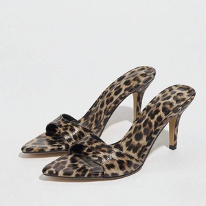 Sandalias de Tacón Alto con Estampado de Leopardo y Punta en Pico para Mujer, con Correa en el Tobillo, Elegantes y a la Moda, Color Marrón - Product Image 2