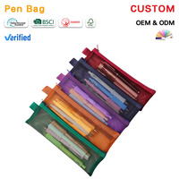 Étui à crayons en maille miniature personnalisé avec logo et couleur, pour les fournitures scolaires des étudiants, avec fermeture éclair et rangement transparent