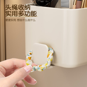 Wall Mounted Storage <b>Bin</b> With Hooks For Bathroom Toothbrush Toothpaste Razor And Jewelry Organizer <b>Rectangle</b> Punch Free Design - Product Image 4