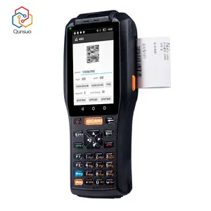 群梭便携式触摸屏手持式pda条形码扫描仪，带热敏和标签打印机4G NFC阅读器pda