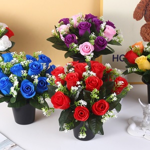 Flores Artificiales de Plástico, 12 <span class=keywords><strong>Rosas</strong></span>, Juego de Plantas en Maceta con <span class=keywords><strong>Rosas</strong></span> <span class=keywords><strong>Rojas</strong></span> para Cementerio, Memorial o Aniversario - Product Image 5