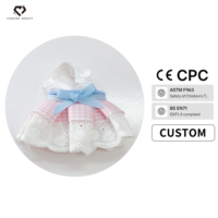 Chasingbeauty Robe à bretelles en peluche polyester avec nœud ruban vert, vêtements de poupée, chapeau haut-de-forme à motif floral frais, personnalisable
