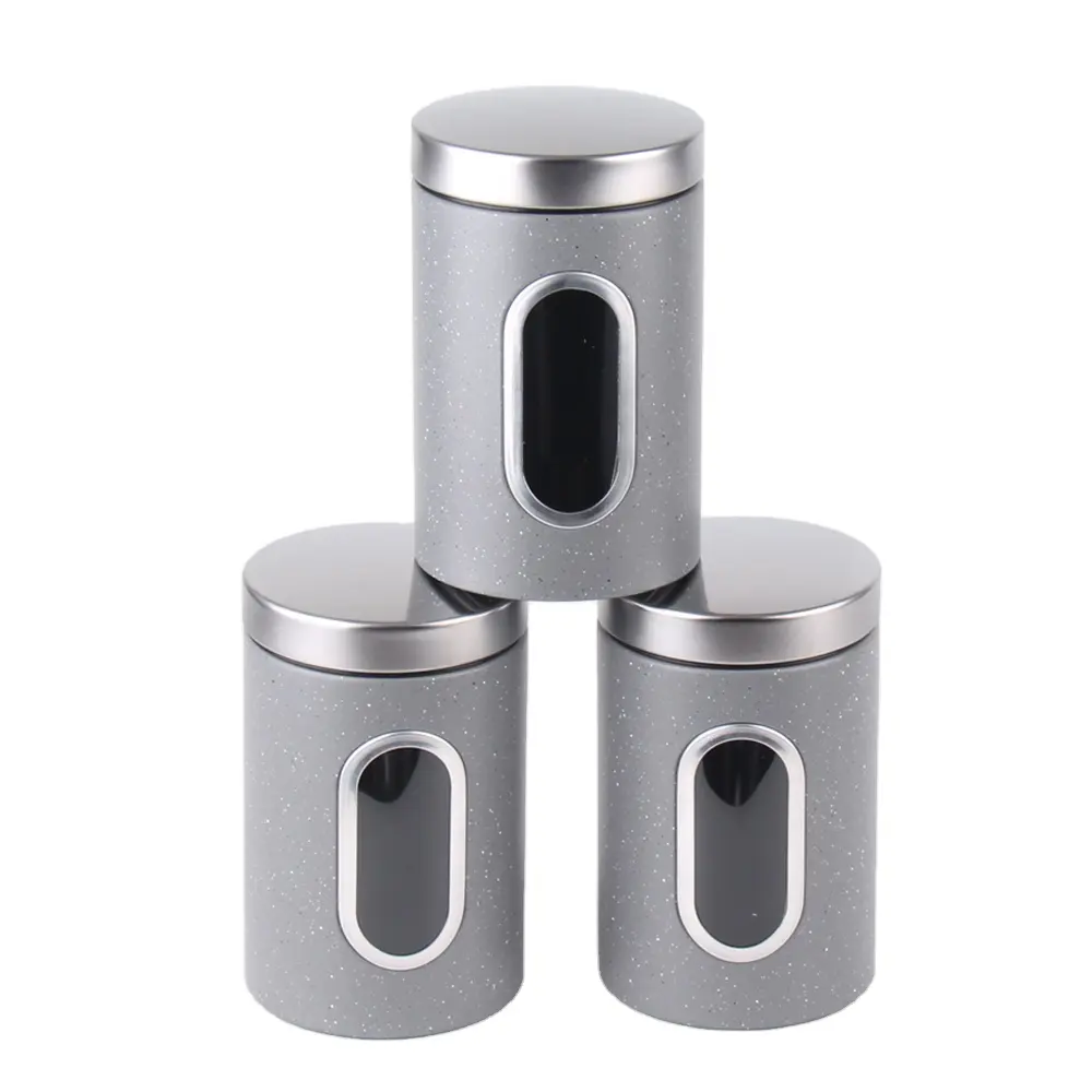 Unique kitchen air tight canisters stainless steel metal coffee tea sugar food grade see through Storage bottle canister sets