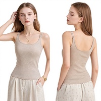 Cami double bretelles fines en mélange de laine doux pour femme, avec double bretelle fine, tombé fluide, haute extensibilité, hiver