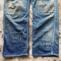 Jean en denim délavé personnalisé pour homme, style streetwear vintage, écologique, taille mi-haute, coupe décontractée à jambes larges, fermeture boutonnée, avec patchs lettres