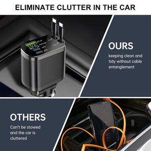 Adaptor pengisi daya mobil 5 dalam 1, adaptor catu daya mobil Super cepat dapat ditarik tampilan LED <span class=keywords><strong>USB</strong></span> Tipe <span class=keywords><strong>C</strong></span> Max 100W - Product Image 5
