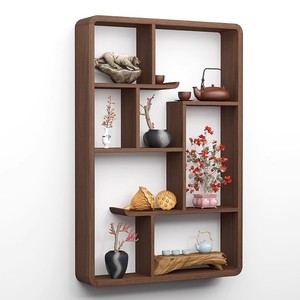 Étagère murale en bois massif, support de rangement multi-niveaux pour service à thé, décoration de salon - Product Image 1