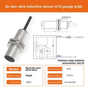 AKUSENSE Model TDF18-05HO/M30 silinder berulir DC <span class=keywords><strong>2</strong></span>-kawat <span class=keywords><strong>Sensor</strong></span> jarak logam induktif 1-4mm rentang NPN PNP 5V - Product Image 6