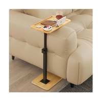 Table de plateau de canapé en bambou pour Table d'appoint de bras de canapé avec support de téléphone rotatif à 360 ° Table d'extrémité de plateau de télévision réglable en hauteur
