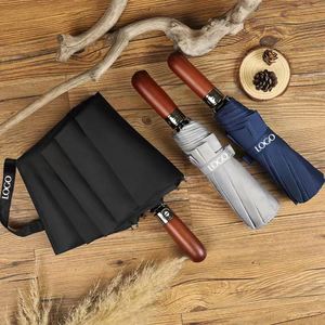 Parapluie automatique anti-UV de luxe de haute qualité avec logo personnalisé imprimé, 3 plis, résistant au vent, avec poignée en bois, sublimation RPET, cadeau promotionnel - Product Image 2