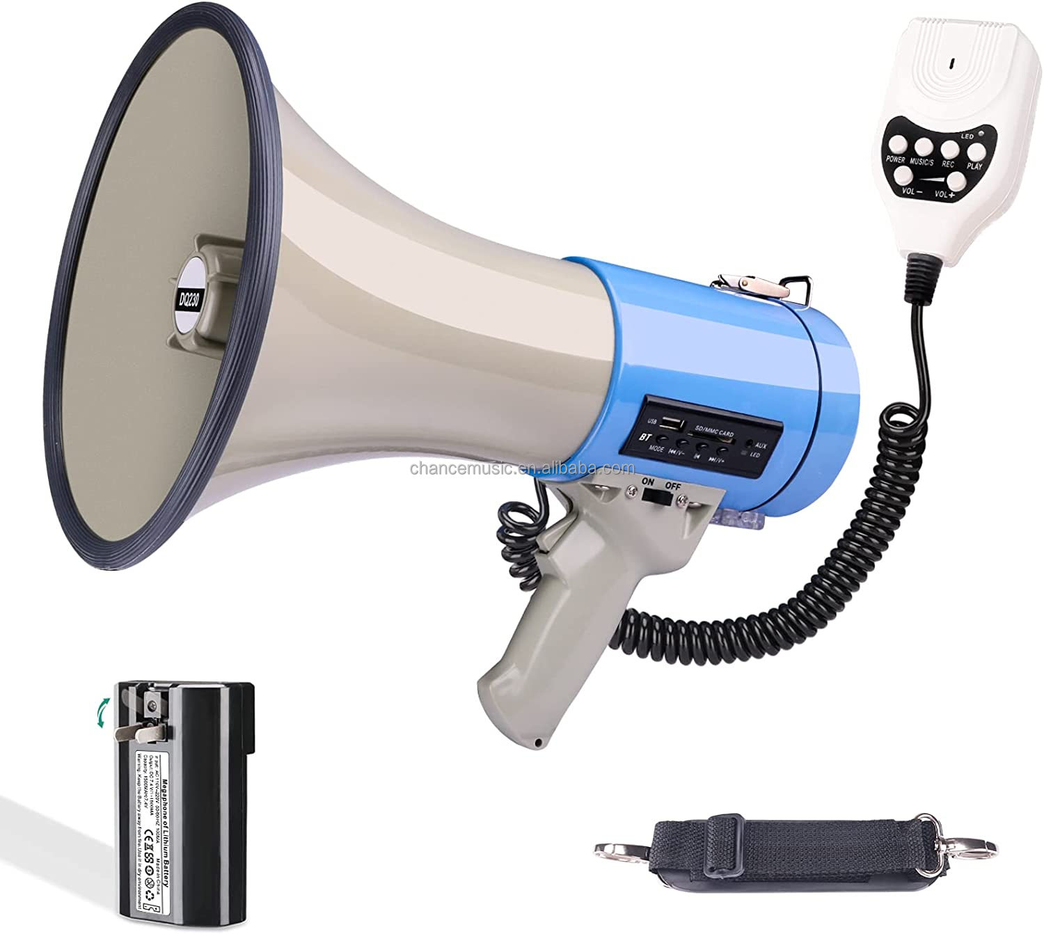 25-50w megafon sirene Bullhorn Mini ABS 50W MP3 USB SD portabel megafon dengan 10s baterai isi ulang