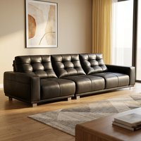 Modernes Minimalistisches Gestepptes Ledersofa 3-Sitzer Freizeitcouch Massivholzrahmen für Wohnzimmer Hotel Gewerbliche Maßanfertigung