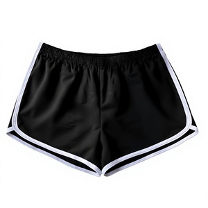 Women's Black Cotton Knitted High Waist Sporty Shorts Quick Dry Regular Fit Striped Color Blocked Drawstring Closure Workout - Product Image 4