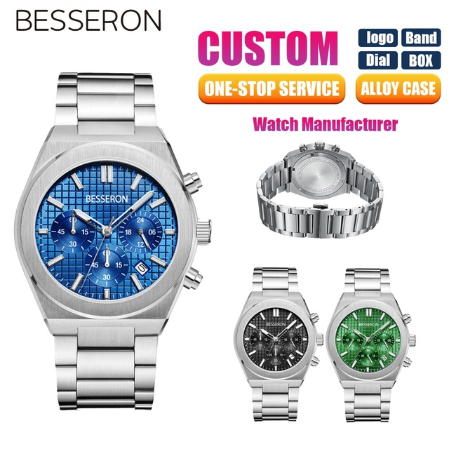 Luxury Business Fashion Chronograph Men's Watch 44mm Quartz Movement Stainless Steel Band Alloy Case Glass Dial
