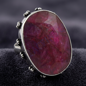 Anillo de Cóctel de Plata 925 Art Palace con Bisel de Rubí Ovalado, Estilo Vintage, Joyería Unisex - Product Image 2