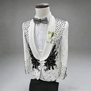 <span class=keywords><strong>Costume</strong></span> de luxe pour <span class=keywords><strong>homme</strong></span>, ensemble 3 pièces, mariage, affaires, smoking <span class=keywords><strong>noir</strong></span> brillant avec strass, coupe ajustée, design élégant - Product Image 6