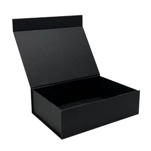Kotak hitam hadiah bayi besar kardus Logo kustom kemasan kertas lipat magnetik dengan tutup untuk bisnis kecil