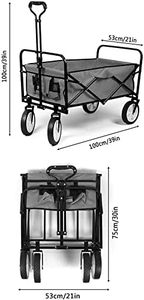 Chariot de camping portable pliable d'extérieur, chariot utilitaire à 4 roues avec poignée réglable, capacité de charge de 100 kg, noir - Product Image 2