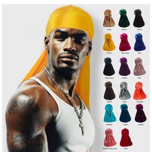 Logotipo personalizado diseñador Durags Para Homens hombre cola larga bolsillo cuadrados terciopelo Durags para hombres - Product Image 1