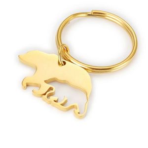 Porte-clés en acier inoxydable avec pendentif ours aux pieds dodus, style dessin animé créatif et simple, avec accessoires métalliques tendance, cadeau pour maman - Product Image 3