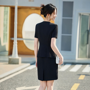 Professional Women's Short Sleeve Suit Pencil Skirt Set Breathable Polyester Summer Workwear for Office Hotel Beauty Salon Staff - Product Image 4
