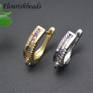 Bonne qualité Anti <span class=keywords><strong>rouille</strong></span> plaqué or coloré CZ pavé U forme levier dos rond boucle d'oreille fermoir crochets pour les femmes fabrication de bijoux - Product Image 2