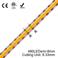 High CRI Mini Cut Cob Strips 12V 480LEDs 3000K Larga vida útil para paredes curvas Led Cob Strip 9W 8MM Tiras de cobre Ahorro de energía